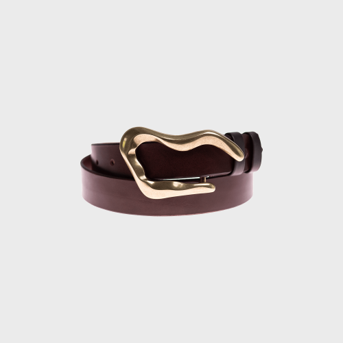 Pasek FLOWING patinated gold brown leather