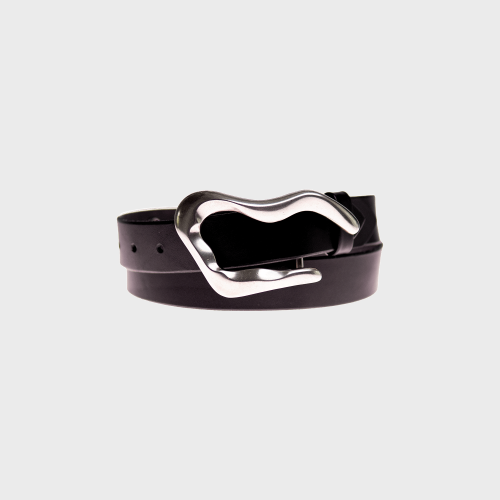 Pasek FLOWING patinated silver black leather