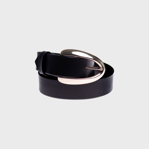 Pasek MINIMAL Light Gold black leather
